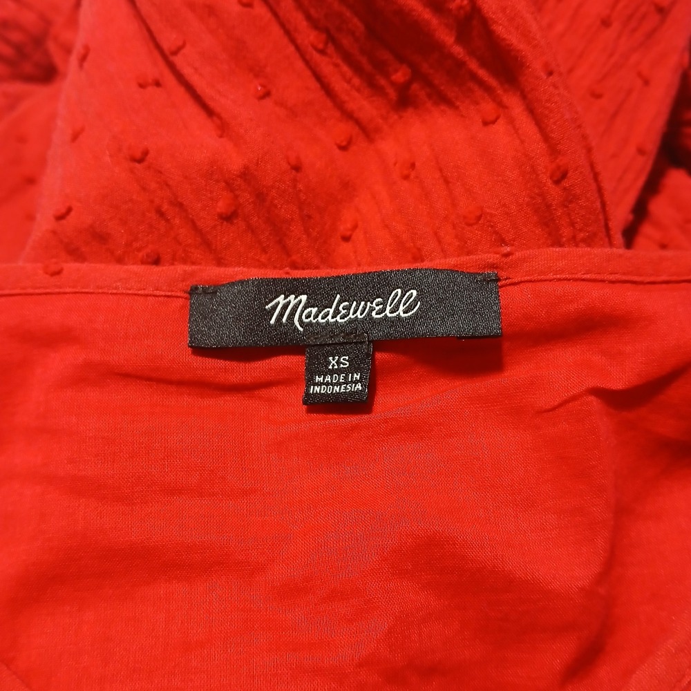Madewell Red Swiss Dot Tiered Midi‎ Dress Tie Sleeve XS Cotton Keyhole Lined - Picture 5 of 8